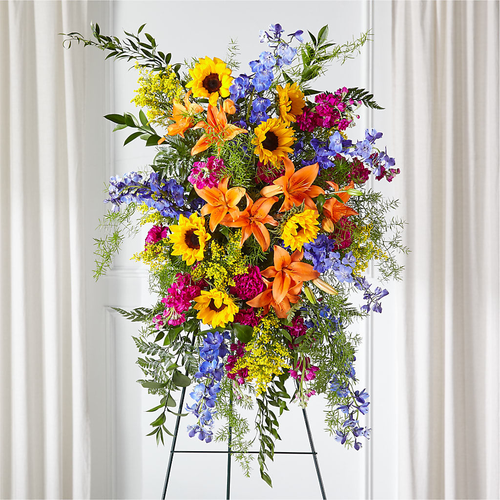 Sunlit Memories Standing Spray (Standard) – Loose Leaf Florist, Austin TX